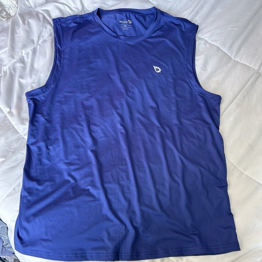 Baeleaf Sleeveless Tank Top T Shirt Tee‎ Mens XL Blue Workout Gym Exercise